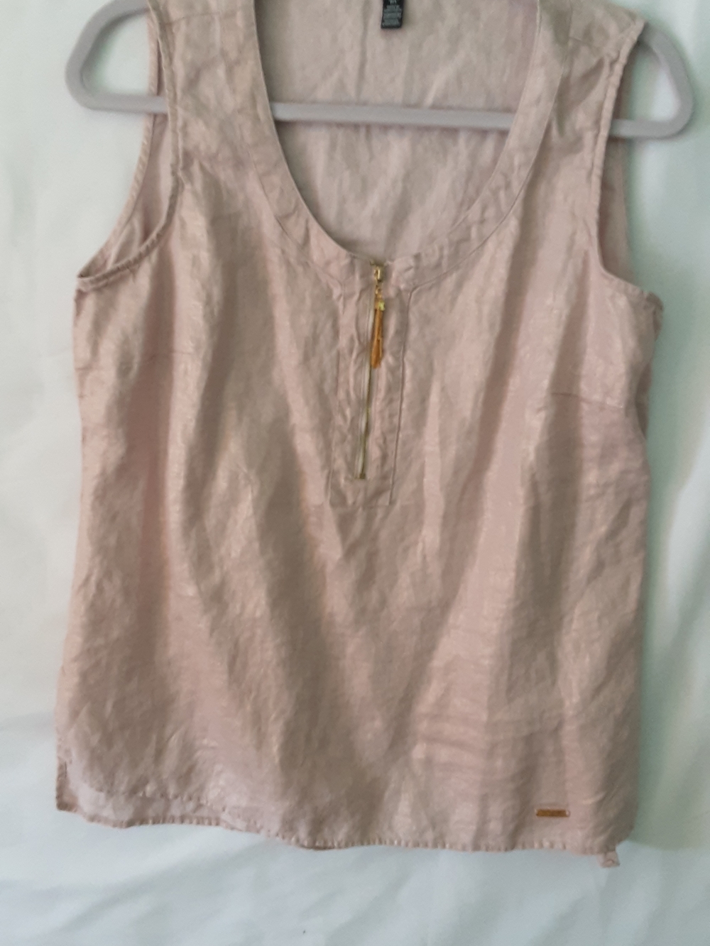 Ellen Tracy Women's Sleeveless Zip-Front Tank Top - Light Blush L Size